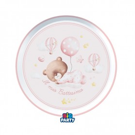 6 PIATTI 18CM BATTESSIMO BABY BEAR ROSA